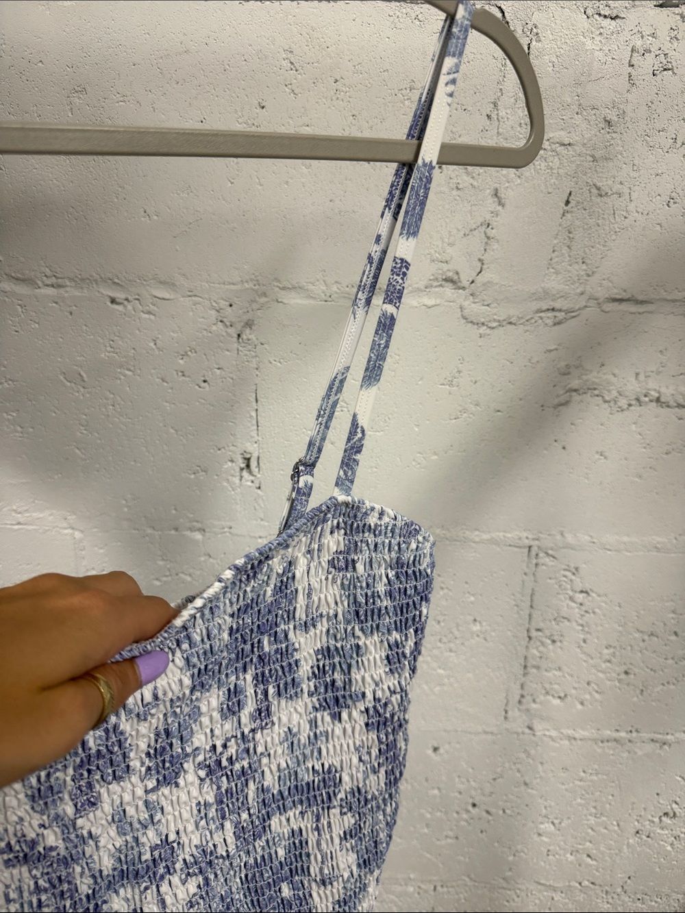 Blue & White Smocked Spaghetti-Strap One Piece - Nothing Fits But Size Xl - Nwot — image 3 of 4
